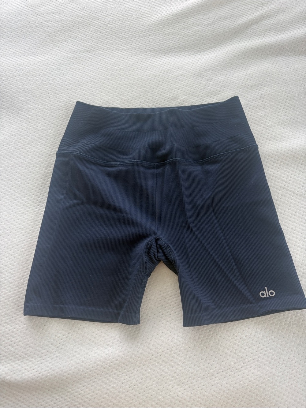 ALO Yoga Navy Ribbed High-Rise Bike Shorts